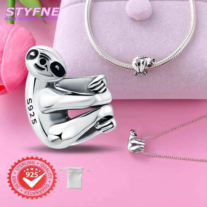 925 Sterling Silver Creative Hanging Sloth Pendant Beads Fit Pandora Original Bracelet Charms Beads Women's Jewelry Gift