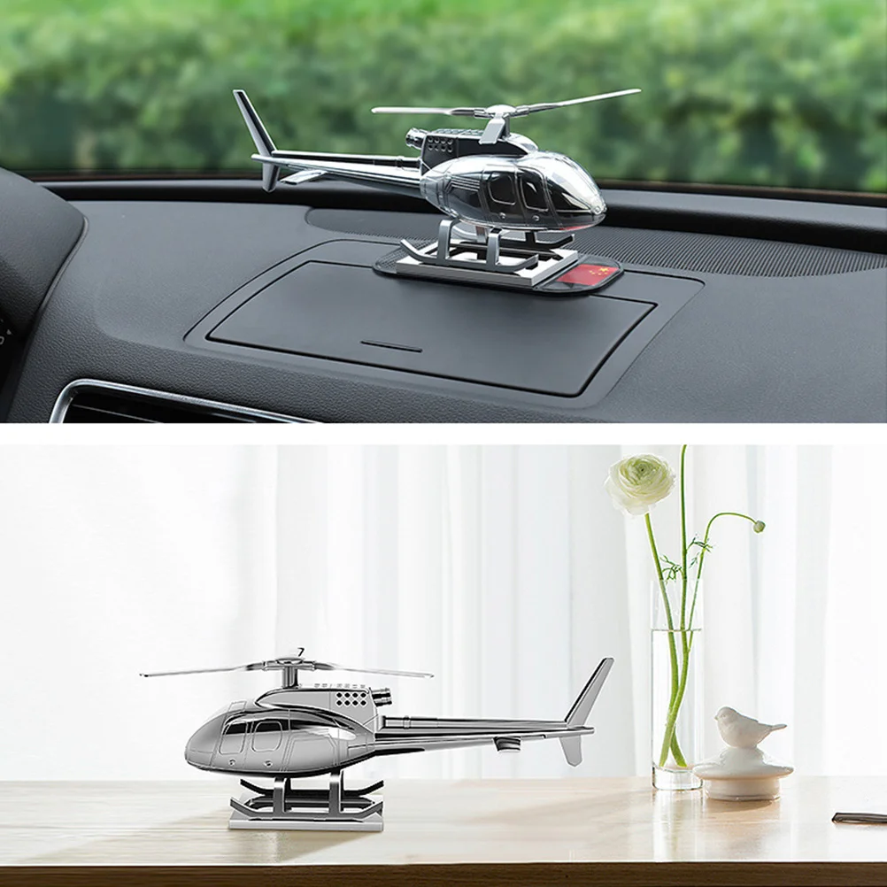 

Alloy Solar Energy Rotate Helicopter Aircraft Car Dashboard Decor Aromatherapy Ornament Silver Electric Power Storage Function