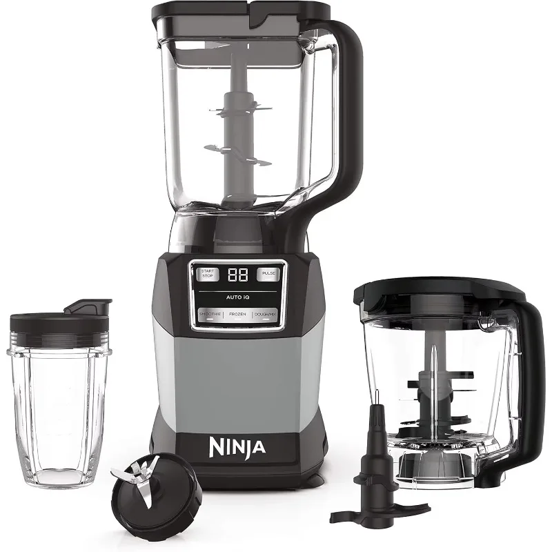 Ninja AMZ493BRN 1200W Food Processor with Auto-IQ, 72-oz. Blender Pitcher, 40-oz. Processor Bowl & 18-oz. Single-Serve Cup, Grey