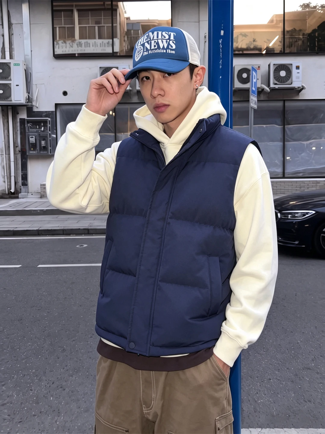 Cleanfit Men's Loose Fit Cotton Vest Large Size Warmth Inner Jacket No Sleeve Stand Collar Fashionable Casual Style