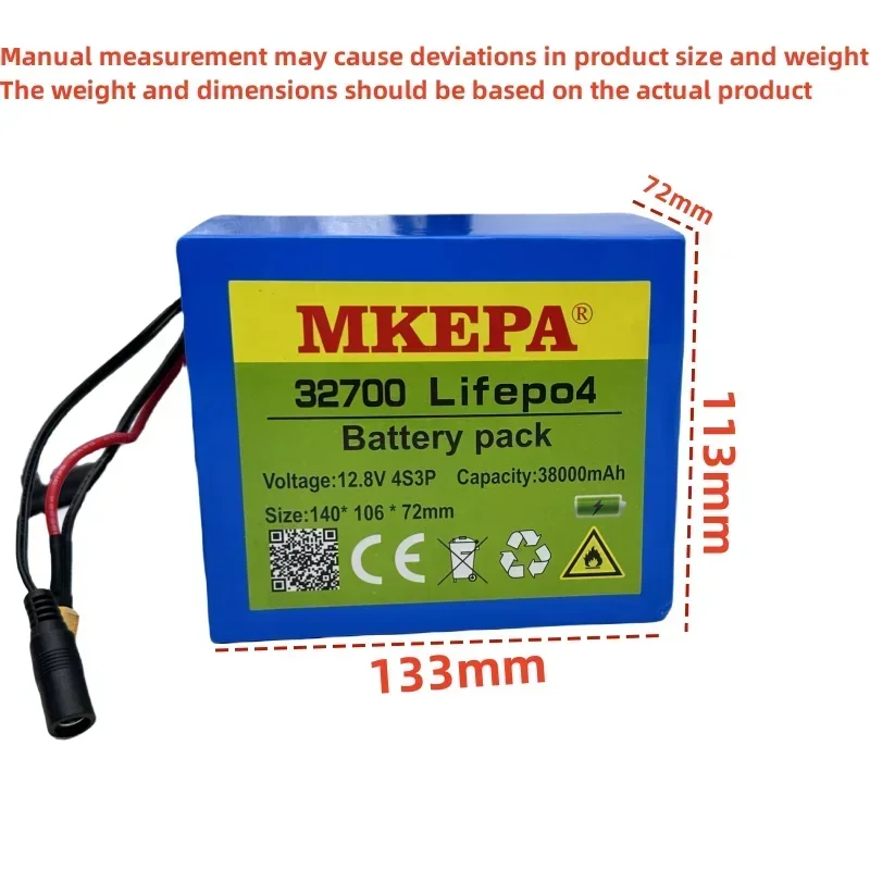 12.8V 38Ah 32700 Lifepo4 Battery Pack 4S3P With 4S 40A Maximum 100A Balanced BMS 14.6V Electric Boats Scooter 12V UPS Toys car