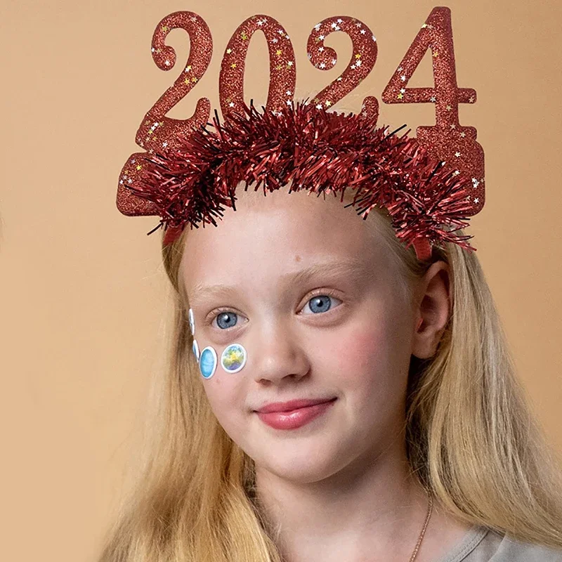 2024 Happy New Year Headband Glitter Star Sequin Hair Hoop Party Props Headress Adult Kid Gift Headpiece Decoration Costume