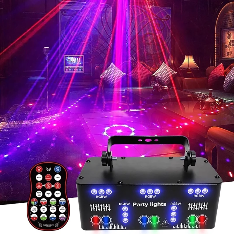 

21 Hole RGB Party DJ Disco Beam Patterns Stage Laser Light Projector RGB UV LED Strobe Sound Party Holiday Wedding Lamp