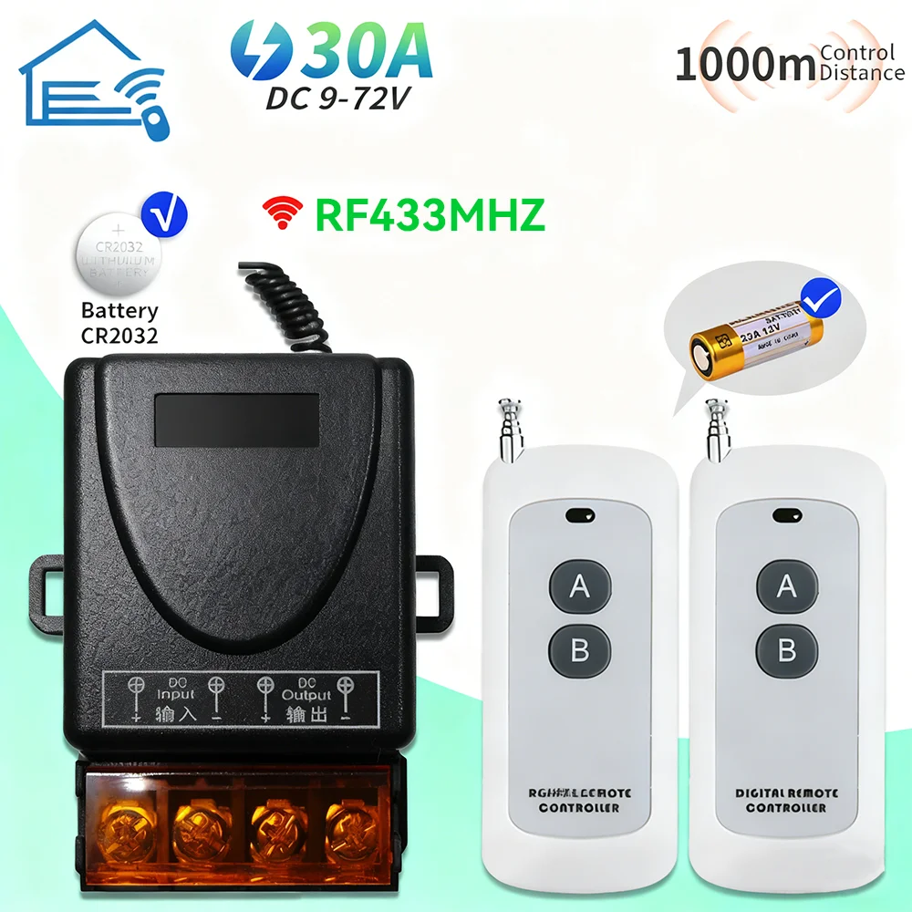 DC 9-72V 30A switch control remote controller 433MHz signal transmitter Switch control remote controller for water pump motor Wi