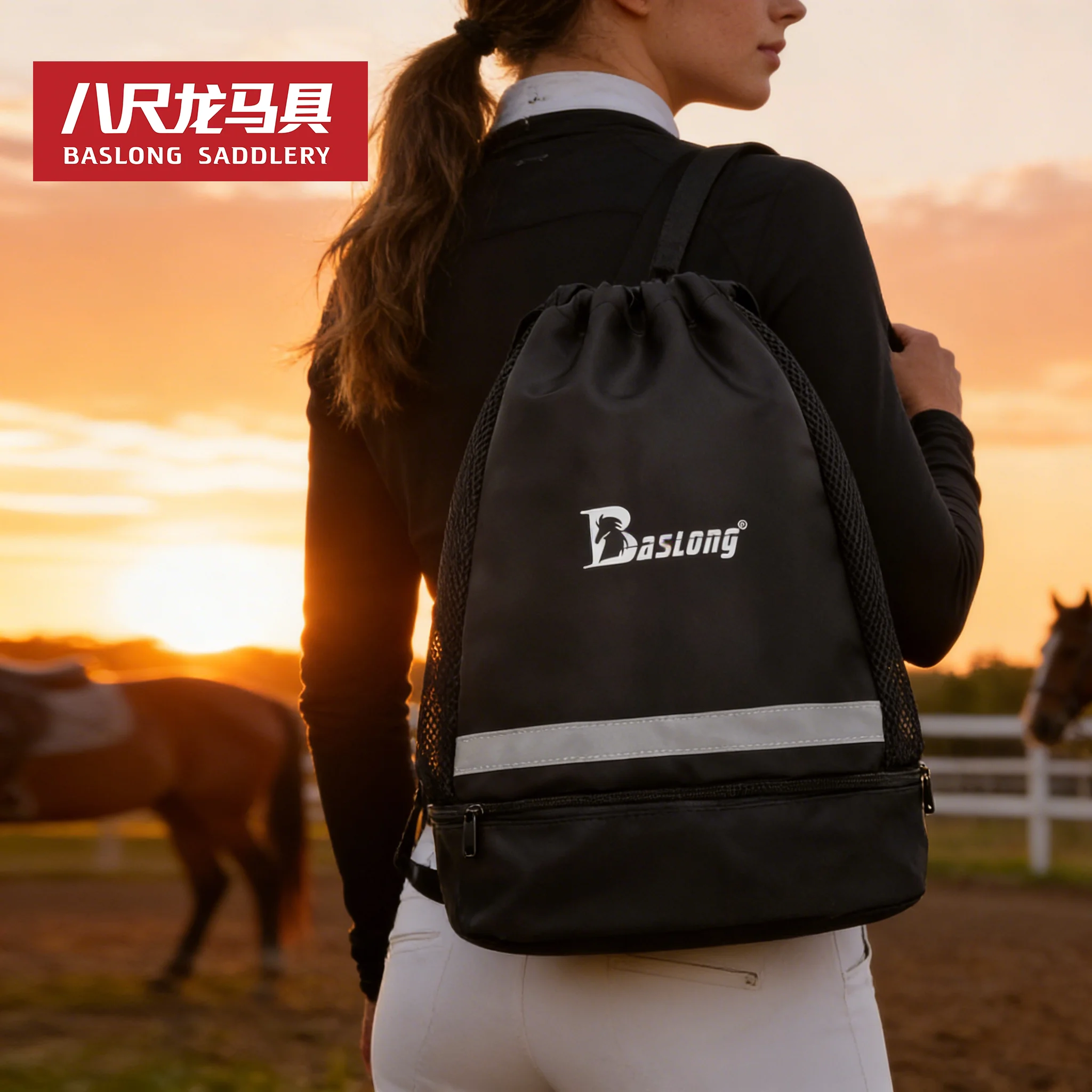 Baslong Portable Equestrian Equipment Bag Helmet Bag Riding Boots Gloves Storage Bag Large Capacity Waterproof Horse Riding Bag