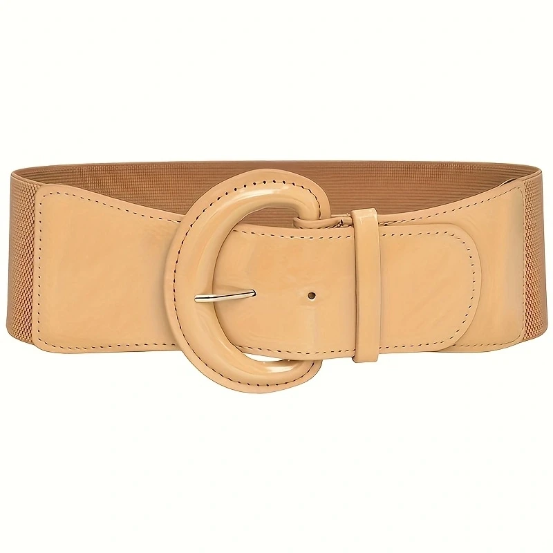 Cinture larghe semplici in PU di colore brillante Elegante fibbia ad ardiglione Cintura elastica in tinta unita Cintura per cappotto alla moda per le donne
