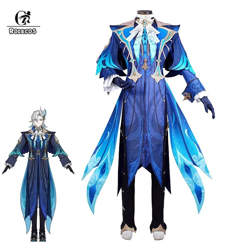 ROLECOS Genshin Impact Fontaine Neuvillett Cosplay Costume Ordainer of Inexorable Judgement Uniform Halloween Men Outfit