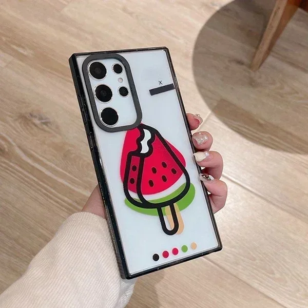 Акриловый чехол с черной рамкой и арбузом Ice Lolly для Samsung Galaxy S25 S24 S23 Ultra Plus S25 + S25U, защитный чехол