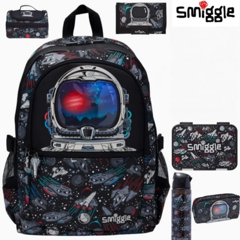 Mochila escolar auténtica australiana Smiggle The Vast Black Universe, fiambrera, bolsa de lápices, taza de agua, suministros para estudiantes, regalos de nuevo plazo