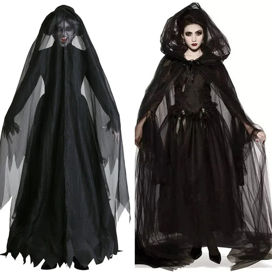 Goth Halloween mujeres muerte infierno bruja diablo vampiro uniforme negro vestido largo disfraz fiesta Cosplay Vintage oscuro Academia gótico