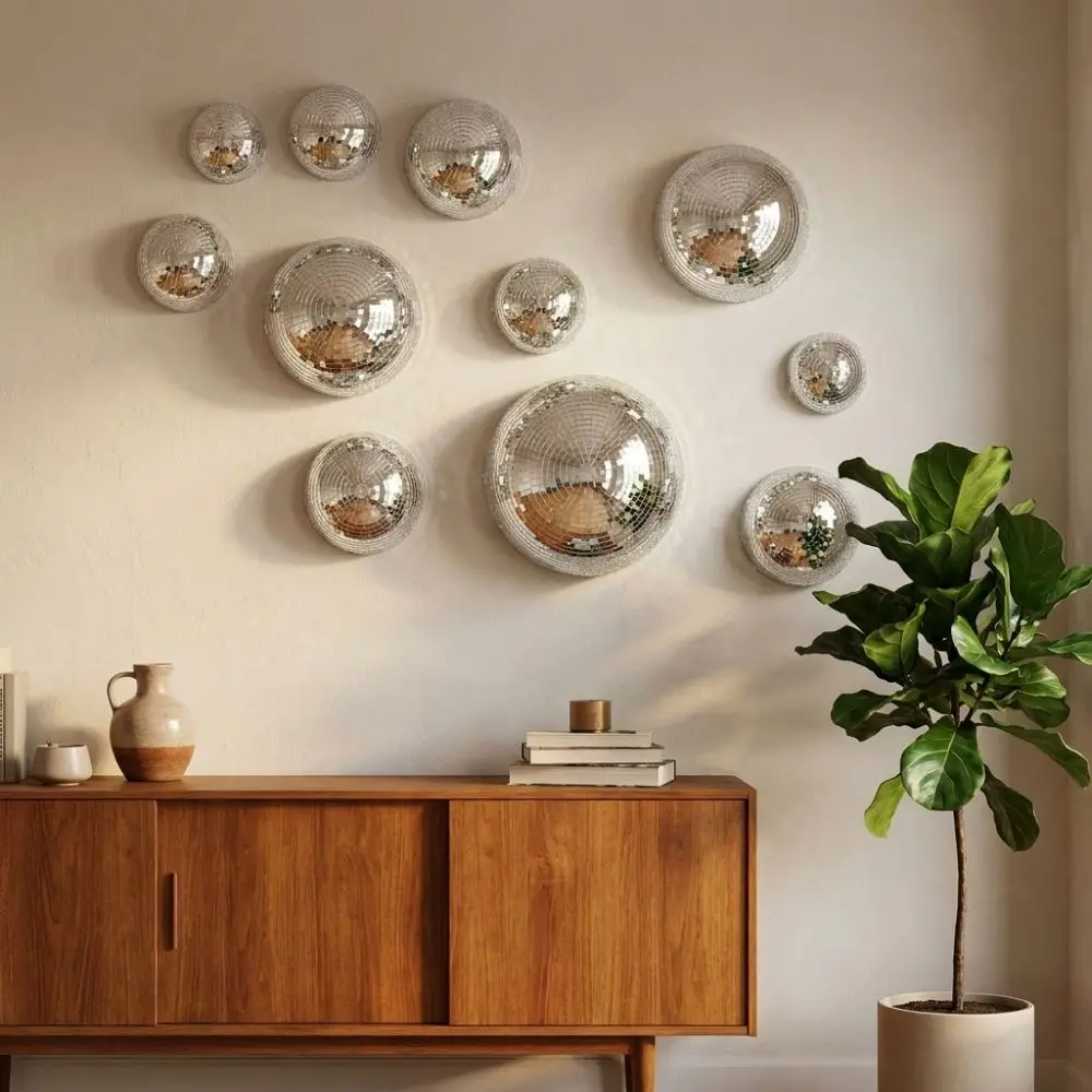 5Pcs Metallic Disco Ball Half Wall Decor Glittery Semicircle Dome-shaped Disco Wall Decor Glass Mirror Half-sphere Shape