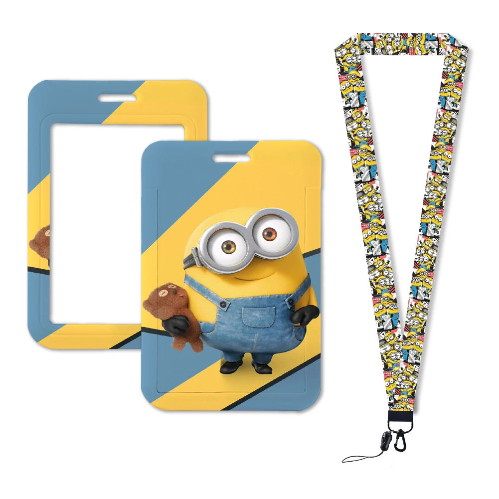 Portatarjetas de trabajo con diseño de Minions, insignia de nombre de licencia de trabajo con llaveros, cordón para tarjeta de identificación de estudiante, accesorios