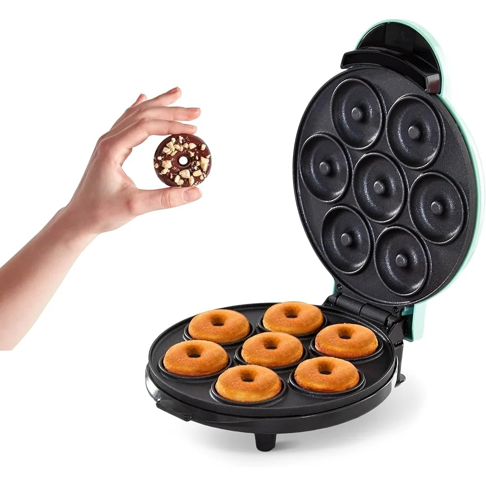 ماكينة صنع الدونات الصغيرة للأطفال، ماكينة صنع الوجبات الخفيفة للإفطار، سطح غير لاصق يجعل 7 كعكة دونات سريعة وسهلة التنظيف، هدية مثالية