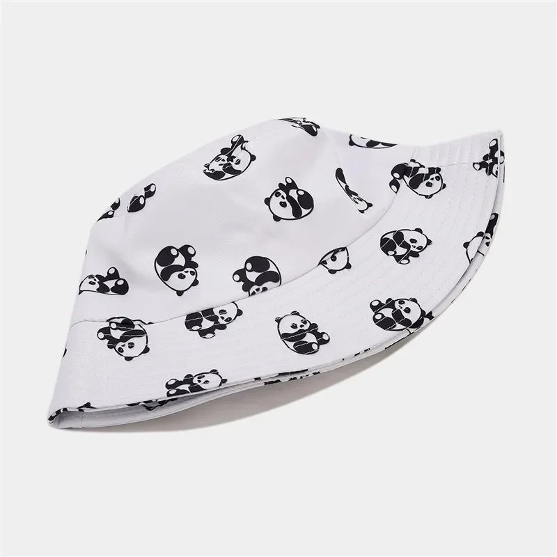 Summer Polyester Cartoon panda Print Bucket Hat Fisherman Hat Outdoor Travel Sun Cap for Men and  Women 08