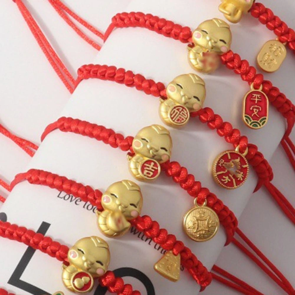 Cute Chinese Style Snake Year Bracelet Hand Rope Golden Lucky Red Rope New Year Zodiac Fortune Bracelet Decoration