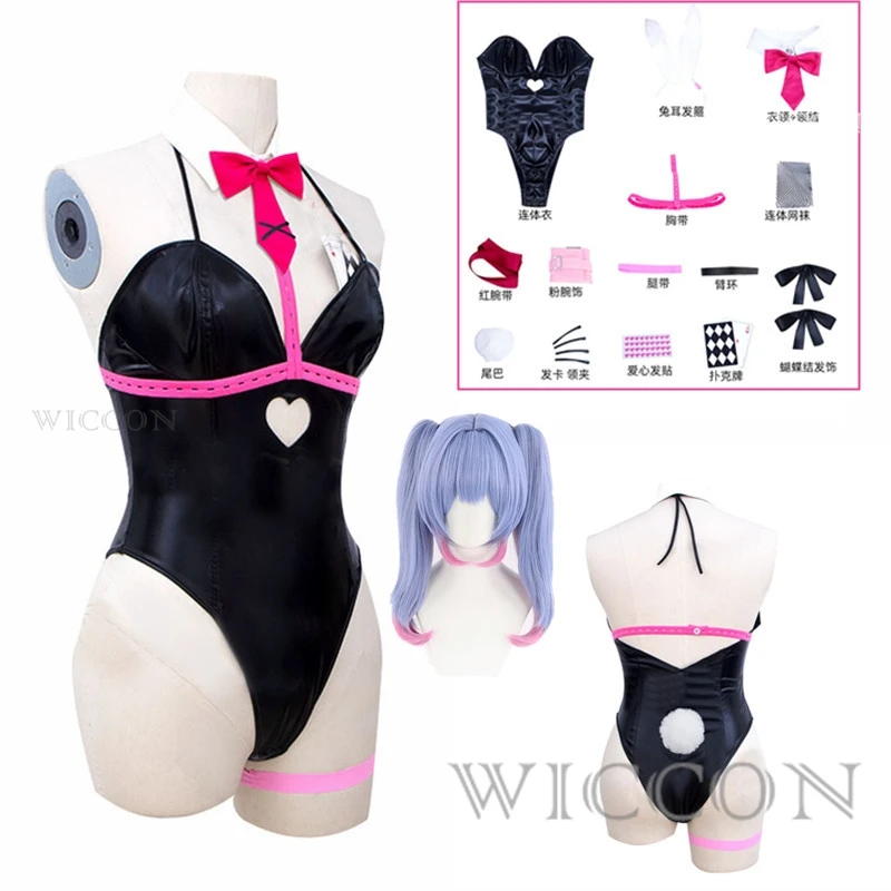 

Black Patent Leather Bunny Girl Cosplay Sexy Cute Halloween Cosplay Costume and Wig with Headdresses Props Set Clothes Bows girl