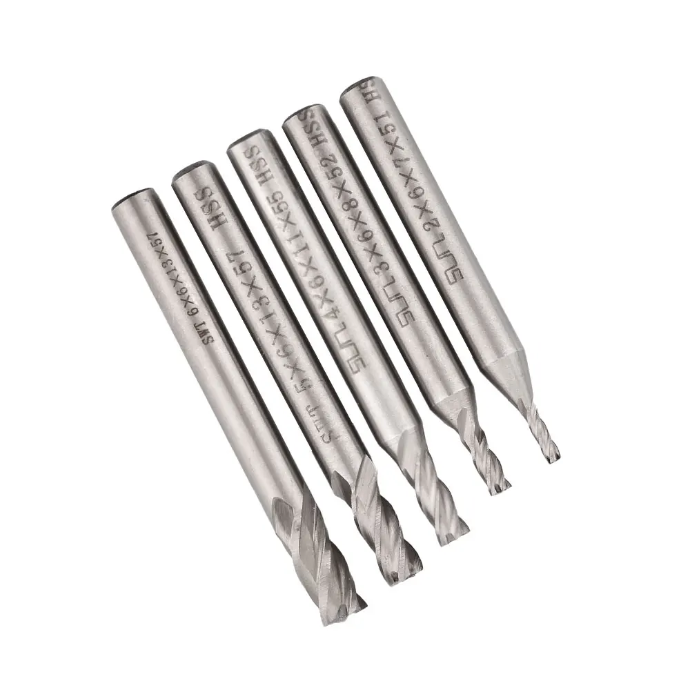 5PCS Tungsten Carbide End Mill 4 Flutes Milling Cutter Woodworking Tools HSS End Milling Cutter Slot Drill Bit Set CNC Endmills