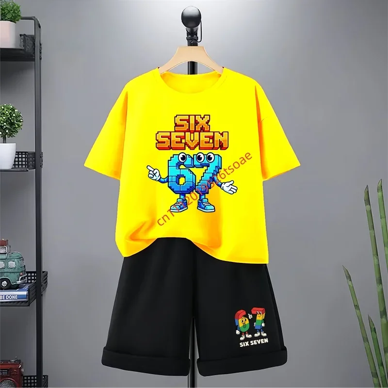 

67 Children T-shirt 3-12Yrs Summer Six Seven Print Short-sleeved Cute Funny Fashion Boys Girls Toddler Top+Shorts 2PCasual Set