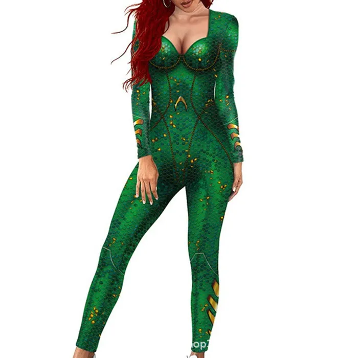 Erwachsenen-Jumpsuit mit Fischschuppen-Druck, Meerjungfrauen-Cosplay-Bodysuit, Kostüm für Halloween-Party, Rollenspiel, Karneval, Digitaldruck-Outfit – Detail 16