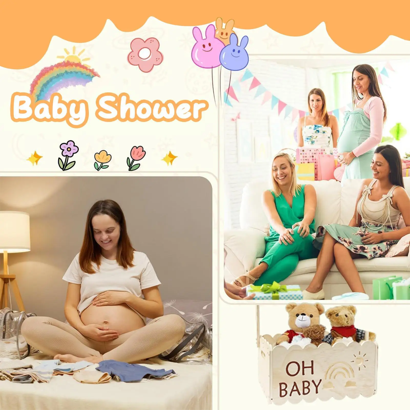 

Корзина для детского душа, деревянные ящики с ручкой, декоративные коробки для дочери, семейный дисплей для крещения, душ, беременность, друзья