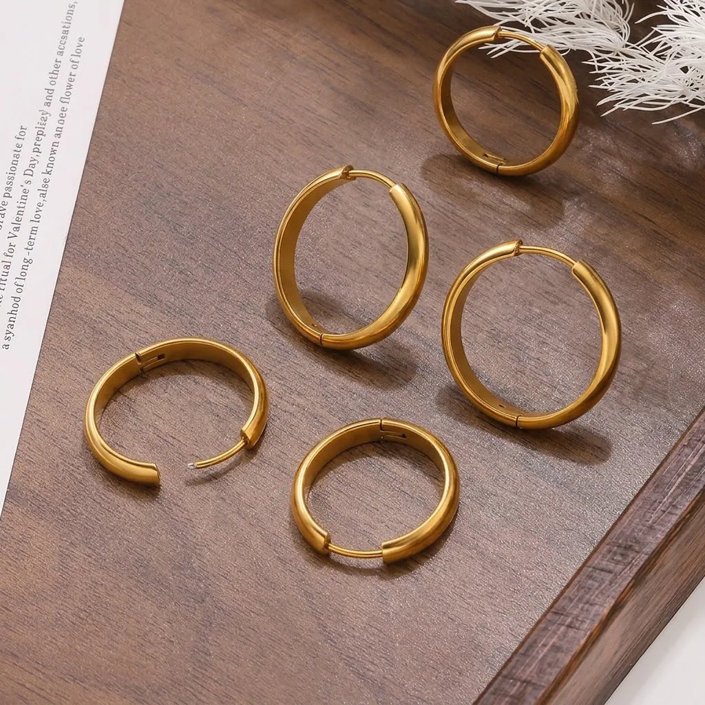 2 Paare/Lot Edelstahl Gold Einfache Kreisförmige Geometrische Creolen-Basis für Damen Schmuckherstellung Zubehör – Detail 1