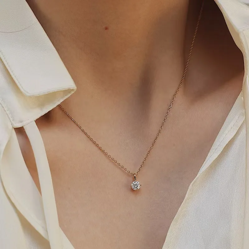 

Jkeli 925 Sterling Silver 18k Gold Plated Necklace Versatile Single Sparkling Zircon Clavicle Chain for Women Wedding Jewelry
