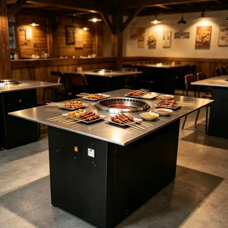Sturdy Metal Commercial Smokeless BBQ Table with Bottom Exhaust Self Purification Function Factory Direct Sales