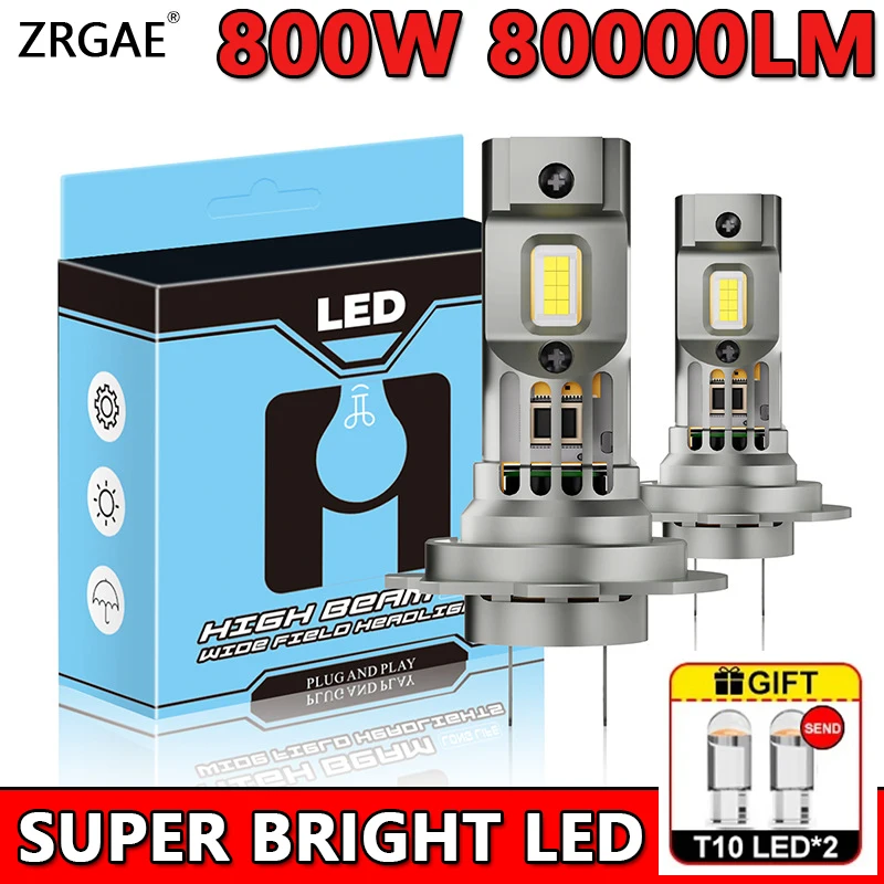

800W LED H7 Turbo Lamp Headlight Bulbs H1 H3 H4 H8 H9 H11 CANBUS Light 80000LM HB3 9005 HB4 9006 Mini 1:1 Size Wireless Car Bulb