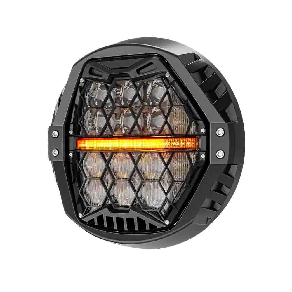 Newest 120W Honeycomb LED Motorcycle Light 7inch LED Headlight High Low Beam Amber Indicator for Harley Motorcycle Fairing