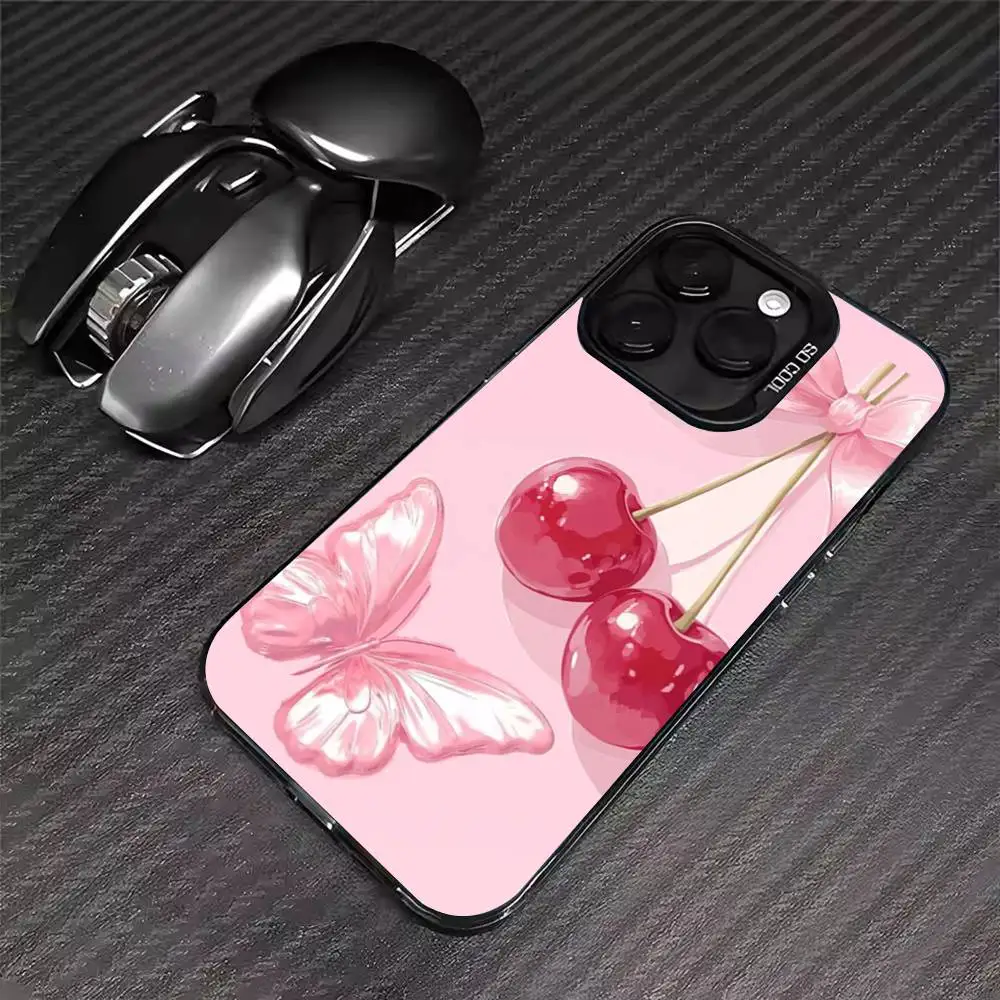 لطيف الفاكهة الوردي الكرز جراب هاتف آيفون 17 16 15 14 13 12 11 برو ماكس XS ماكس 7 8 زائد للصدمات سيليكون ماتي غطاء