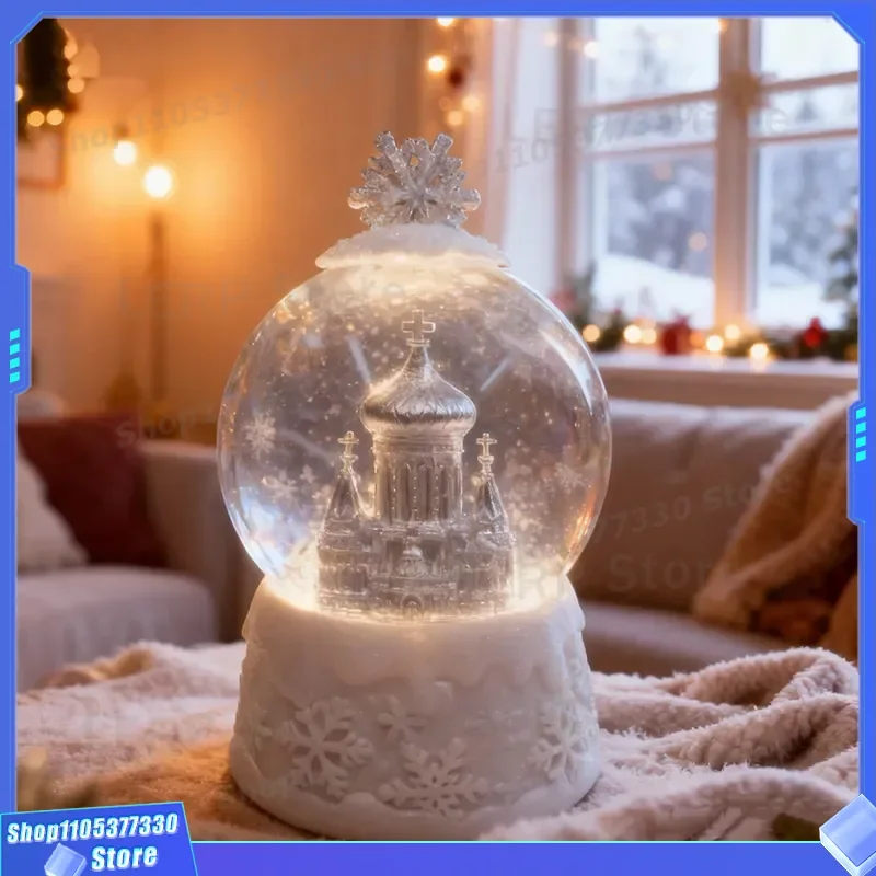 Harbin Sophia Church Crystal Ball Music Box 3D Rotating Light Desktop Ornament Creative Office Decoration Gift for Home Decor