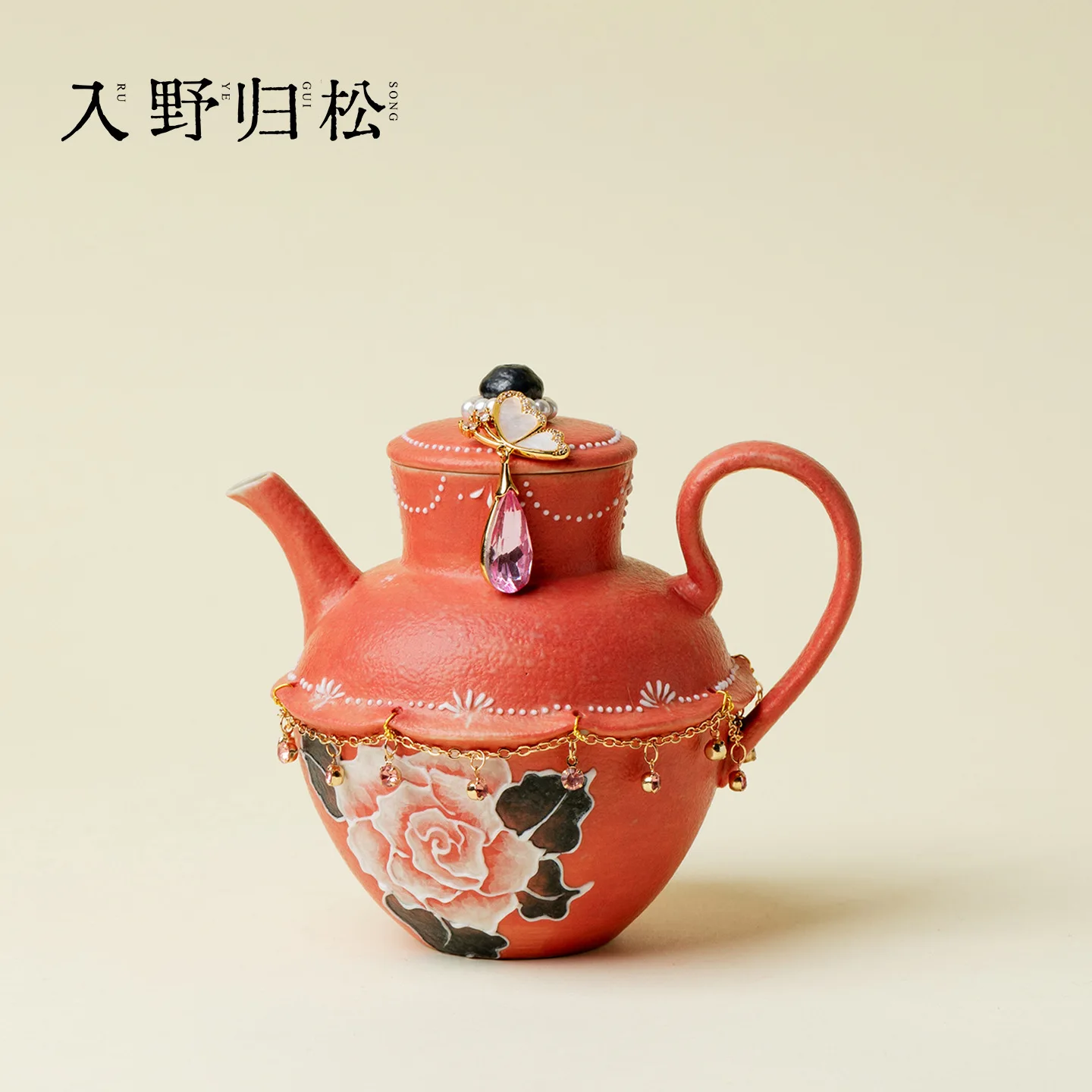 Ino Kiyomatsu Hand-Painted Peony Flower Ceramic Teapot Exquisite Pendant Fairy Set Hand-Held Brewing Pot Kung Fu Tea Set