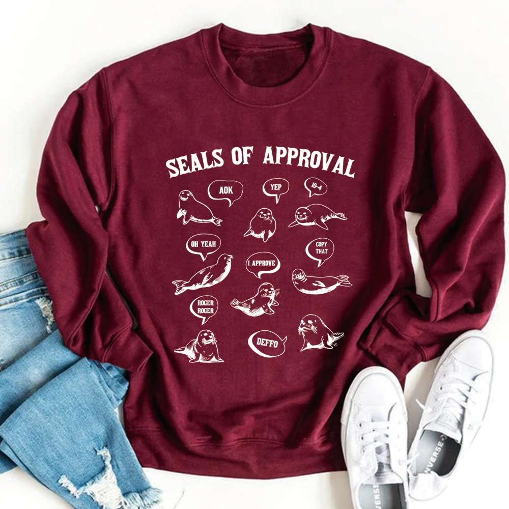 Selos de aprovação moletom selo camisa retro 90s gráfico pulôver bobo camisola unisex engraçado provérbios mangas compridas camisolas