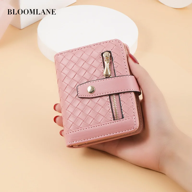 Wallet women's short 2021 new woven buckle Student Wallet multi card slot zero wallet card bag integrated bag