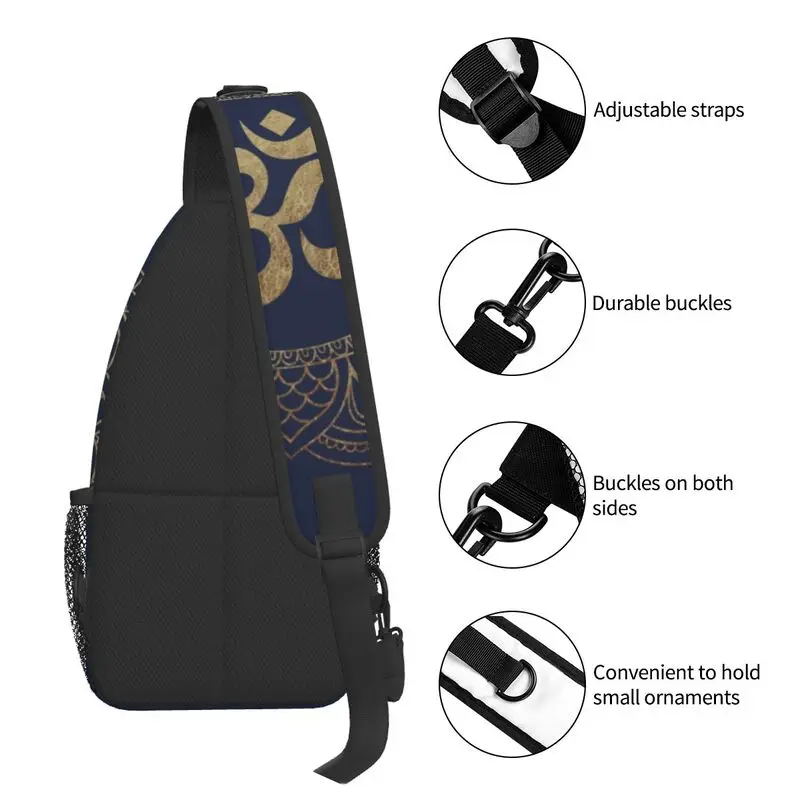 Gold Om Mandala Sling Chest Bag Buddhism Aum Yoga Meditation Crossbody Shoulder Backpack for Men Cycling Camping Daypack