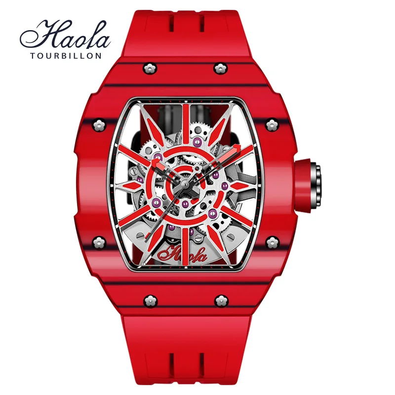 Haofa Automatic Skeleton Mechanical Watch For Men Super Luminous Sapphire Self-wind Movement Mens Watch Carbon Fiber Bezel  1905