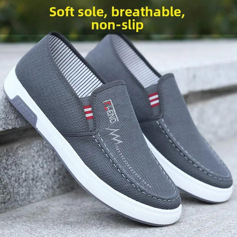 

Old Beijing Canvas Shoes Men's Spring Summer Casual Work Shoes Wear Resistant Flat Heel round Toe Slip-On Men's Footwear