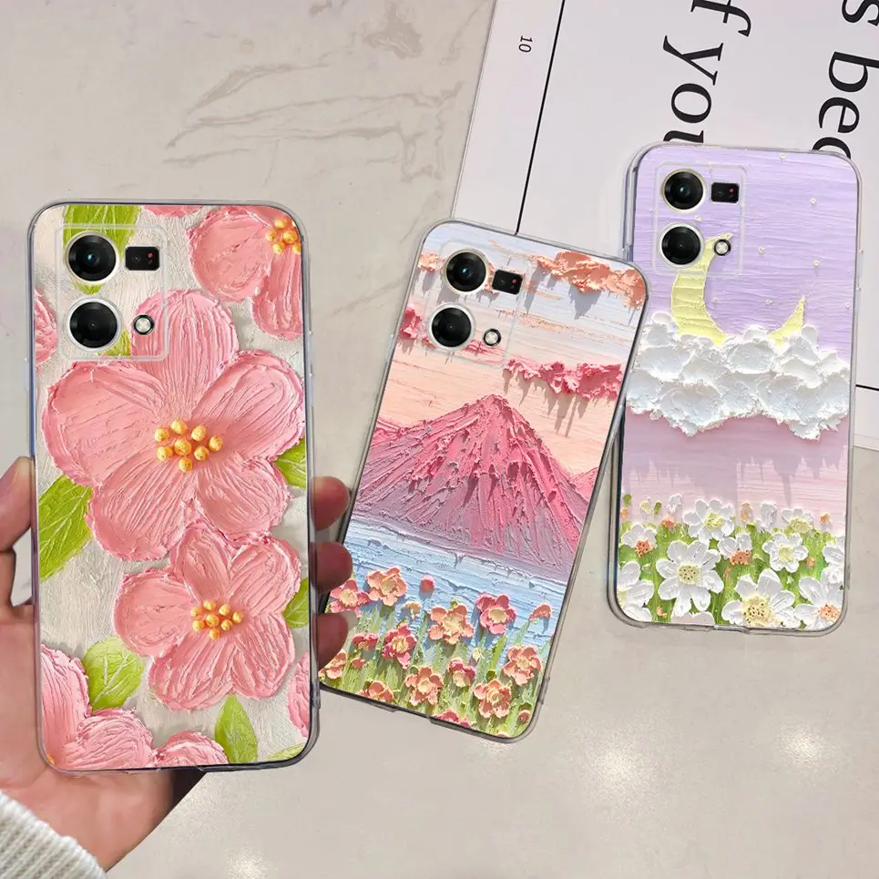 For Oppo Reno7 4G Case CPH2363 Cute Cat Dinosaur Flower Soft  Clear silicone Protector Back Cover For Oppo Reno 7 Phone Capa