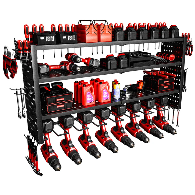 Power Tool Organizer Rack 4 Layers Wall Mount Wrench Organizer Electric Drill Holder Heavy Duty Tool Shelf for Garage 8 Drill