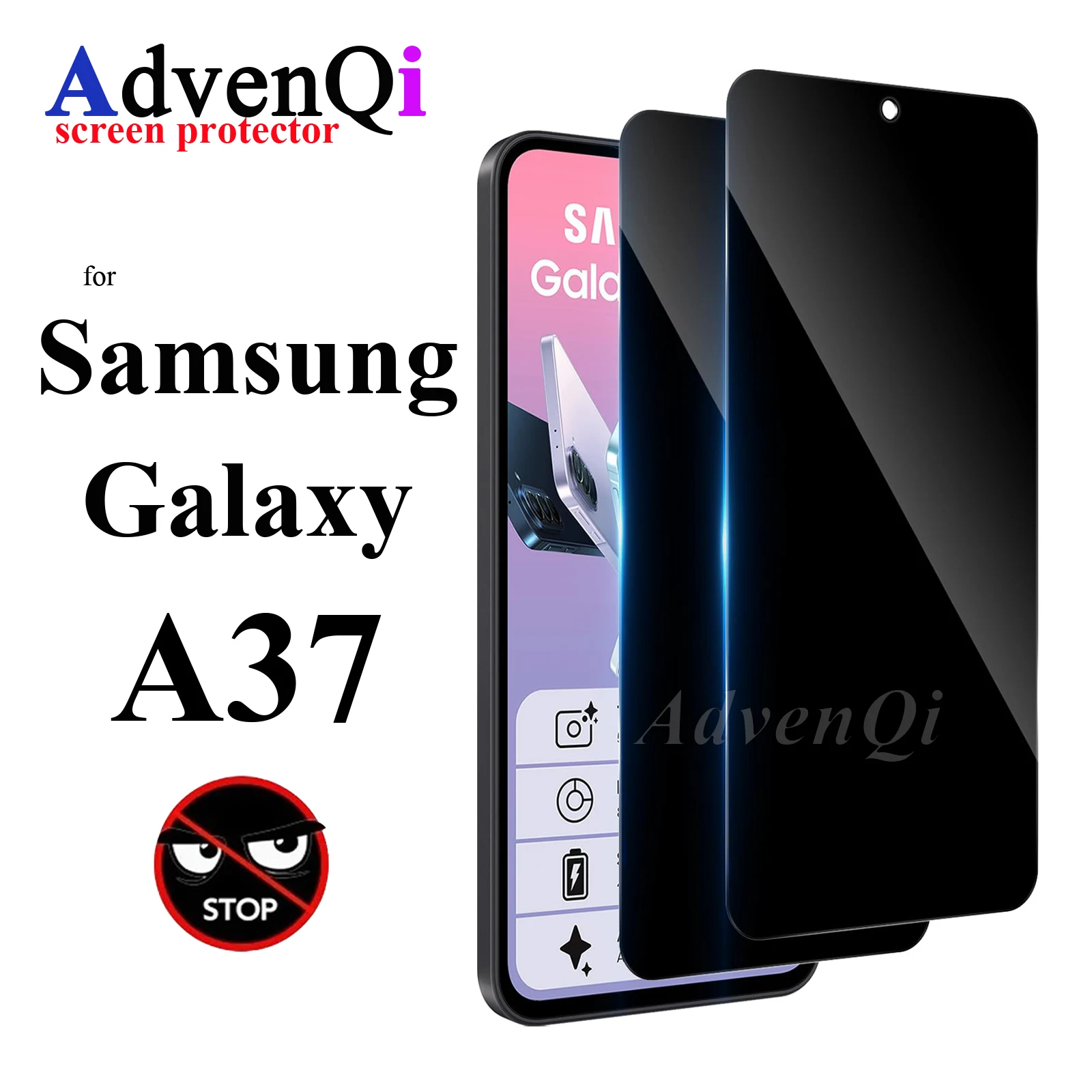 Anti Spy Screen Protector For Samsung Galaxy A37, Tempered Glass Privacy Peep Scratch 9H Case Friendly High Aluminum Mica