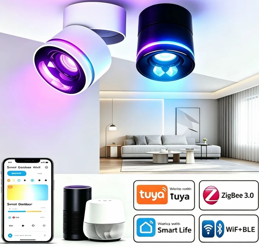 Image 3: Tube lumineux intelligent Zigbee/WiFi/Tuya RGBCCT avec angle réglable à 360° °   Tube lumineux COB compatible Alexa, Google
