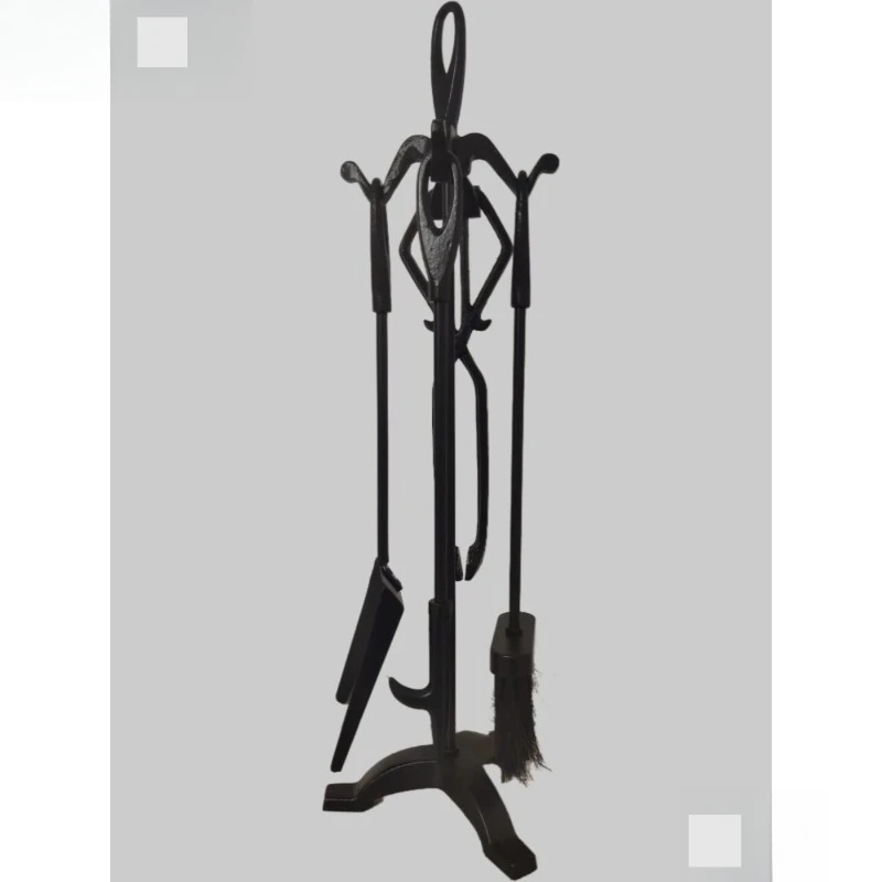 Cast Iron Fire Stove Cleaning Tool Set European Style Fire Poker Tongs Holder Brush Ash Shovel for Firepit