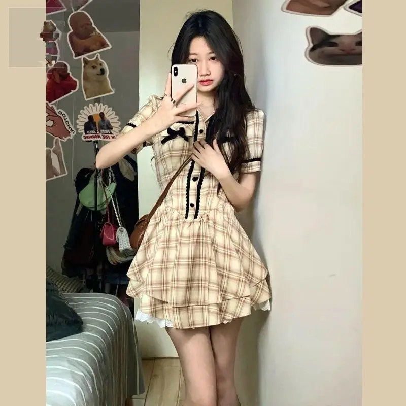 فستان فتاة حلو وحار لربيع وصيف، مع نمط مدرسي متخصص وخصر محكم، فستان منتفخ #4