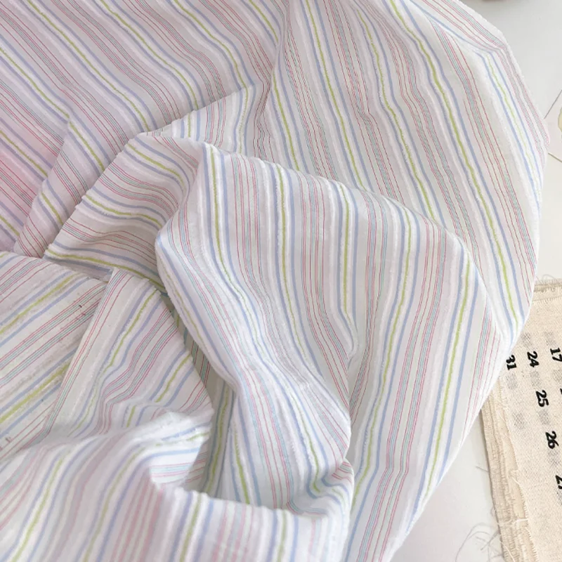 Cotton Polyester Chenille Striped Fabric Pink Green Tablecloth Curtains Pillows Dress Fabric view 5