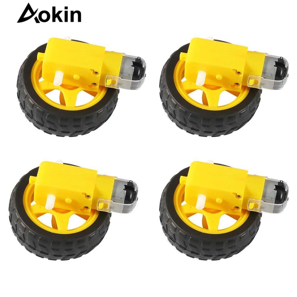 4Pcs DC Electric Motor + Plastic TT Motor Tire Wheel 3-6V Dual Shaft Gear Motor TT Magnetic Gearbox Engine for Arduino Smart Car