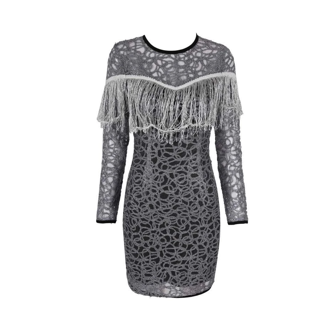 Celebrity Fashion elegante avondjurken voor dames Internet Celebrity kwastje lange mouw strakke heupjurk-GZXX1265