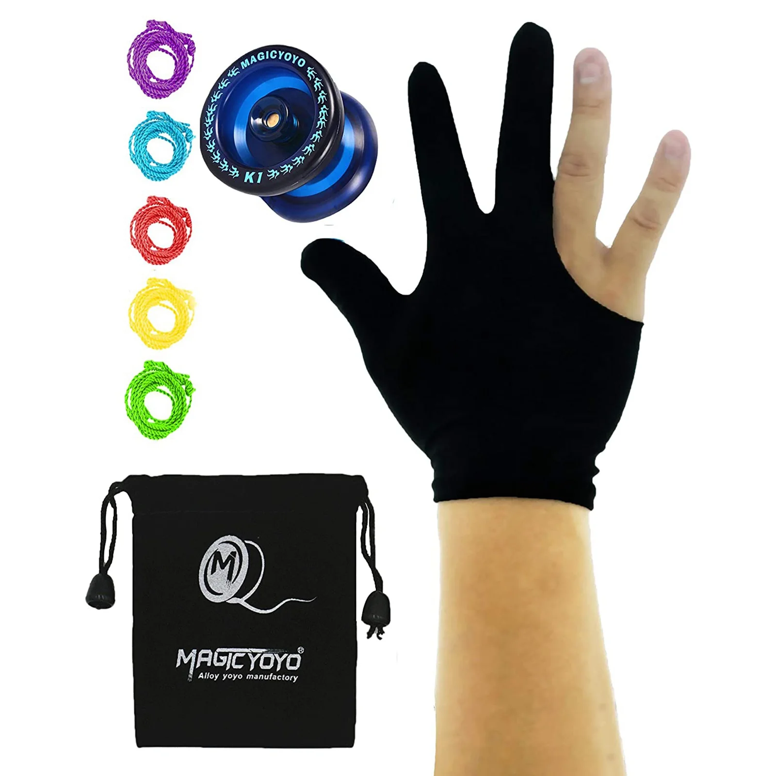 AM-Responsiver YoYo K1-Plus mit Yoyo-Sack + 5 Saiten und Yo-Yo-Handschuh-Gif, Blau