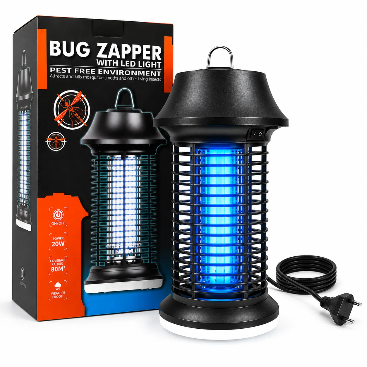 Elektrische Mückenkiller-Lampe 15W - UV-Insektenvernichter mit LED-Licht, IPX4 Wasserdicht für Haus, Garten und Camping