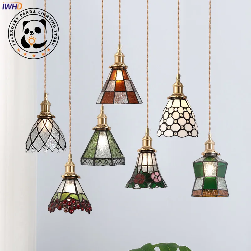 

Nordic Modern Pendant Light Retro Glass Lampshade Copper Fixtures Bedroom Parlor Restaurant Study Hallway Decor LED Hanging Lamp