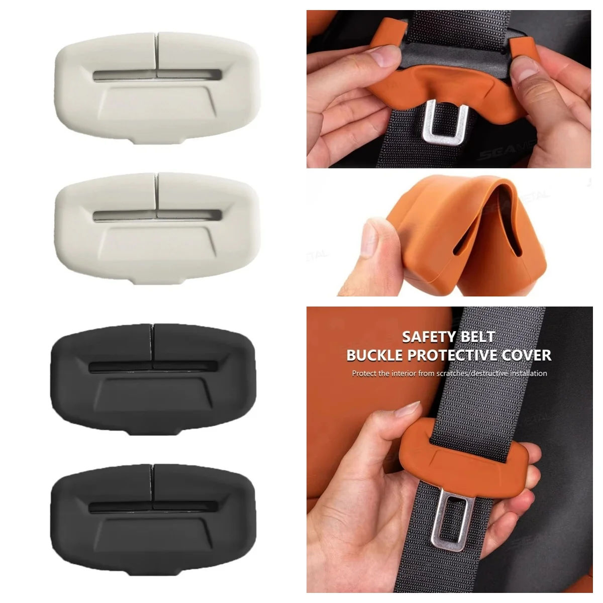 2Pcs Silicone Seat Belt Buckle Cover Anti‑scratch Car Safety Belt Buckle Protector Sleeve Universal Vehicle Interior Accessory f